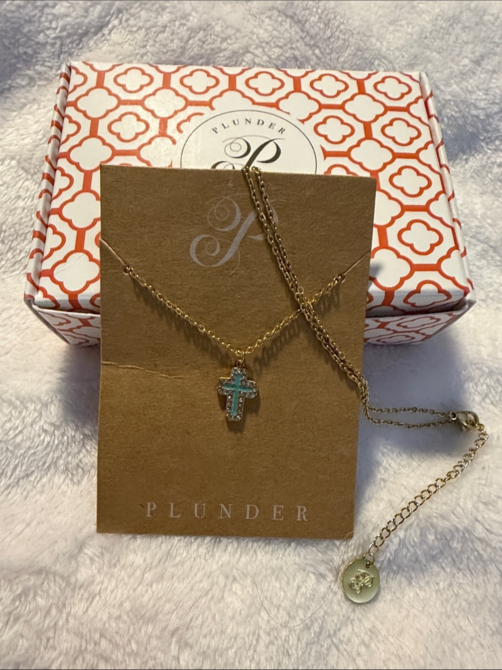 Plunder Gold and Turquoise Cross Necklace